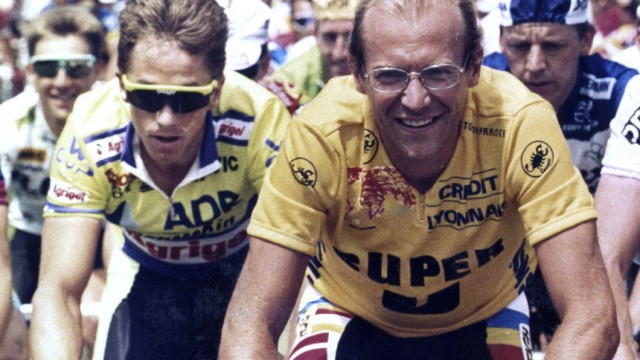 File picture of Tour de France leader Fignon of France smiling during the 11th stage of the Tour de France cycling race between Luchon and Blagnac