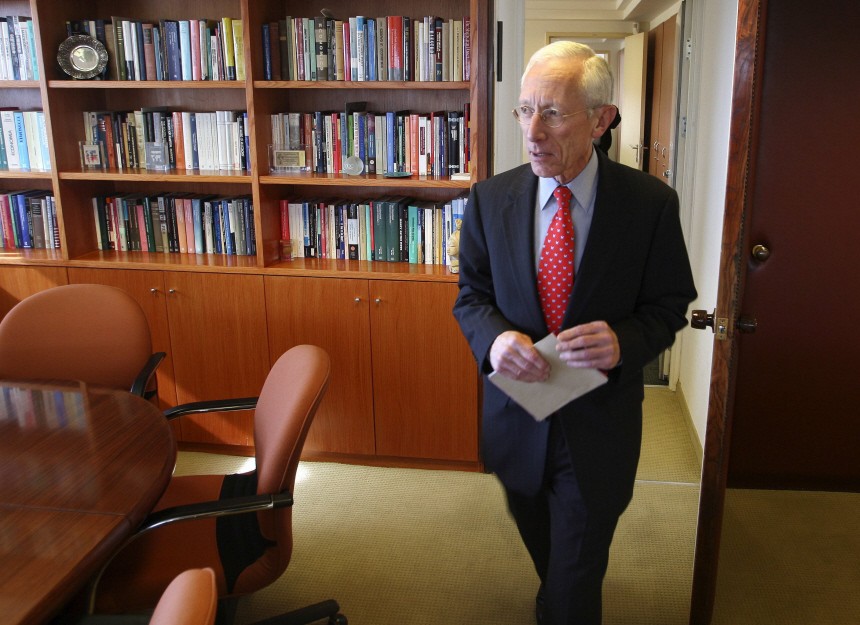 Bank of Israel Governor Stanley Fischer enters his office for an interview with Reuters in Jerusalem