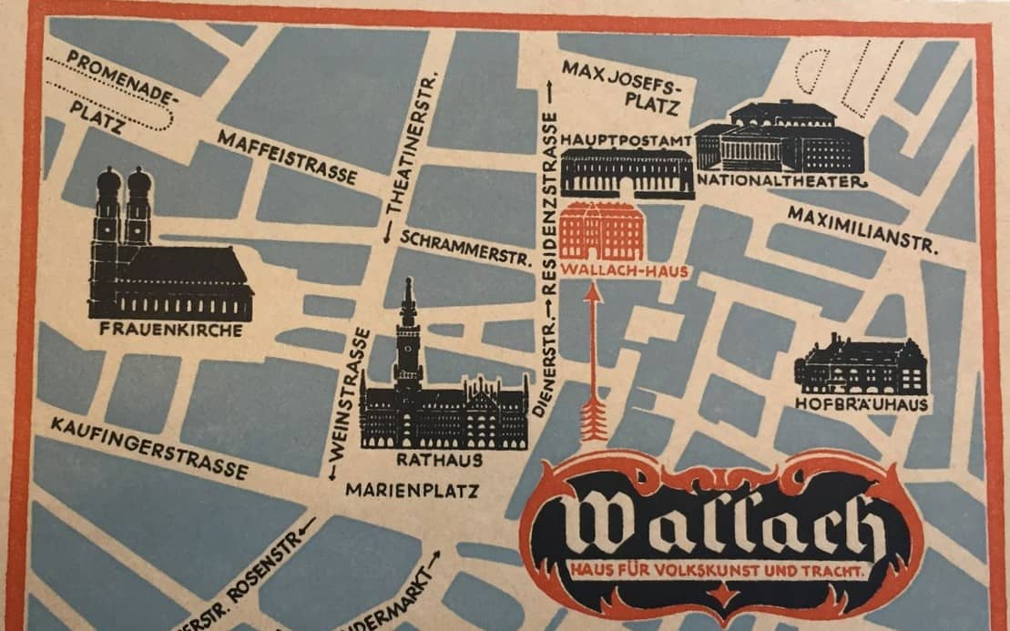 Postkarte mit der damaligen Lage des Wallach-Hauses in München