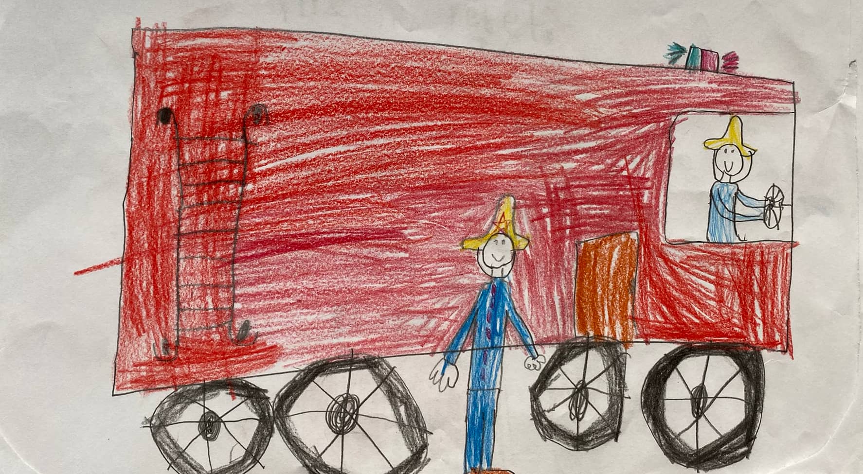Nach dem Brandanschlag von Ratingen am 11. Mai haben Kinder den Einsatzkräften bunte Zeichnungen geschickt. Über diesem Bild steht: "Ich finde euch toll!"
