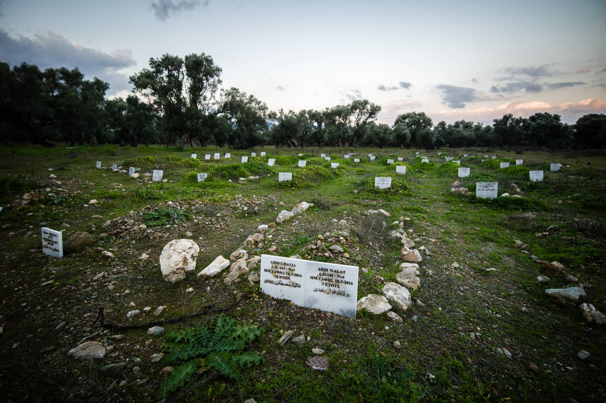 Der inoffizielle Friedhof für Flüchtlinge im Jahr 2018. Inzwischen sind die Gräber noch mehr zugewuchert und voller Müll, weil niemand ohne offizielle Genehmigung den „Olivenhain“ pflegen darf.