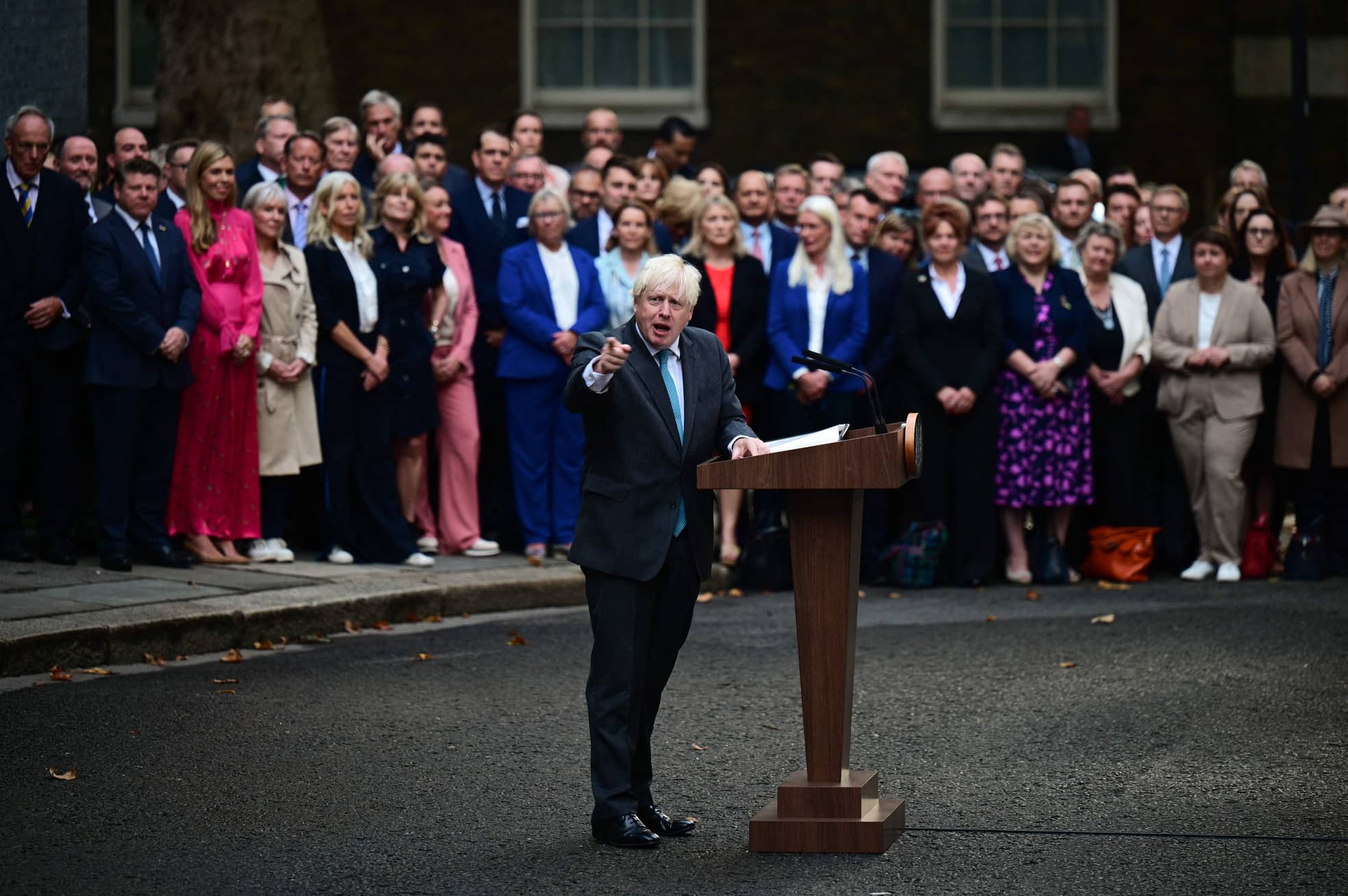 Boris Johnson delivers his final speech outside 10 Downing Street.