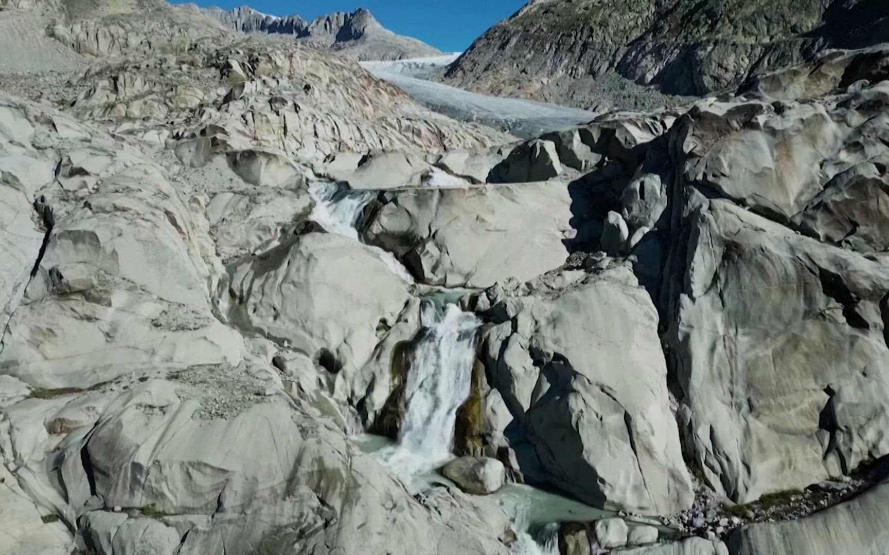 Der schmelzende Rhone-Gletscher in der Schweiz.